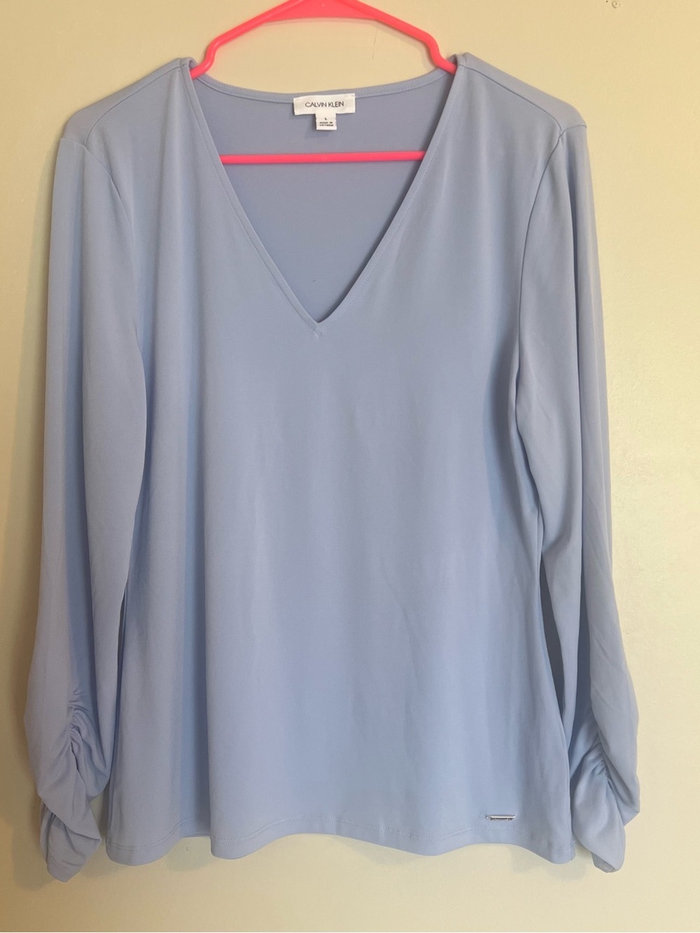 Calvin Klein Pale Powder Blue V-Neck Long Sleeve Blouse